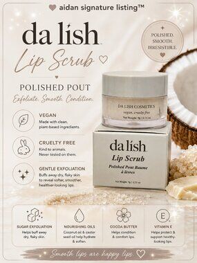 da lish Lip Scrub Polished Pout Vegan Cruelty Free 9g 0.31 oz New in Box
